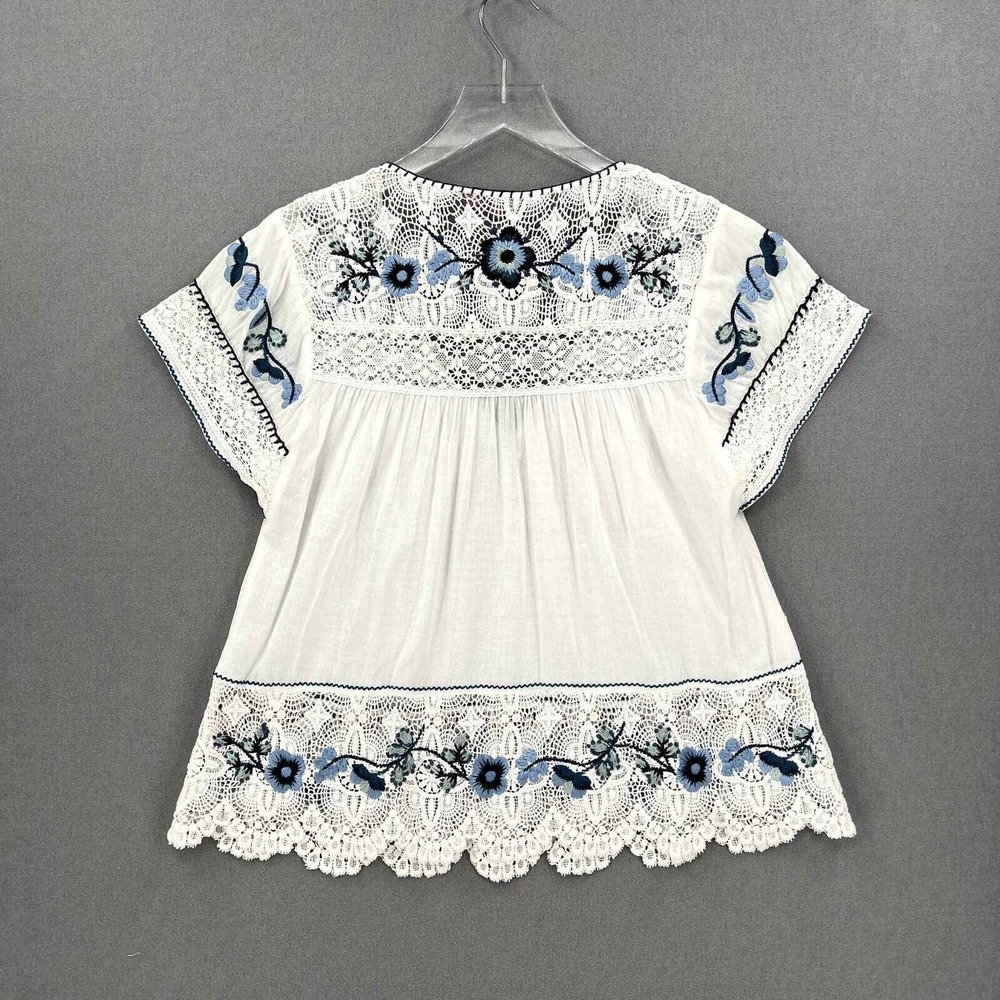 CALYPSO ST BARTH Crochet Embroider Top Women Small White Blue Boho Floral Retro - Picture 3 of 16